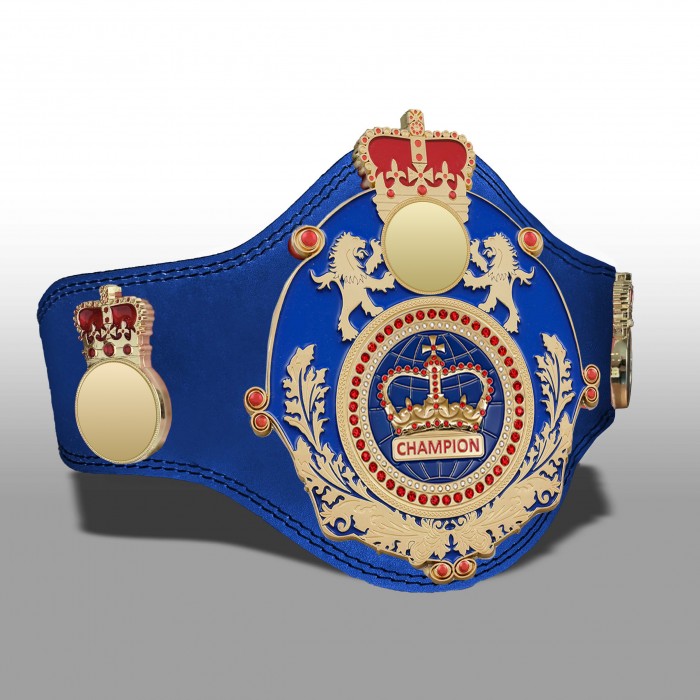 QUEENSBURY PLT LEATHER BLUE CHAMPION CROWN CHAMPIONSHIP BELT - PLTQUEEN/BLUE/G/BLUGEM - AVAILABLE IN 4 COLOURS